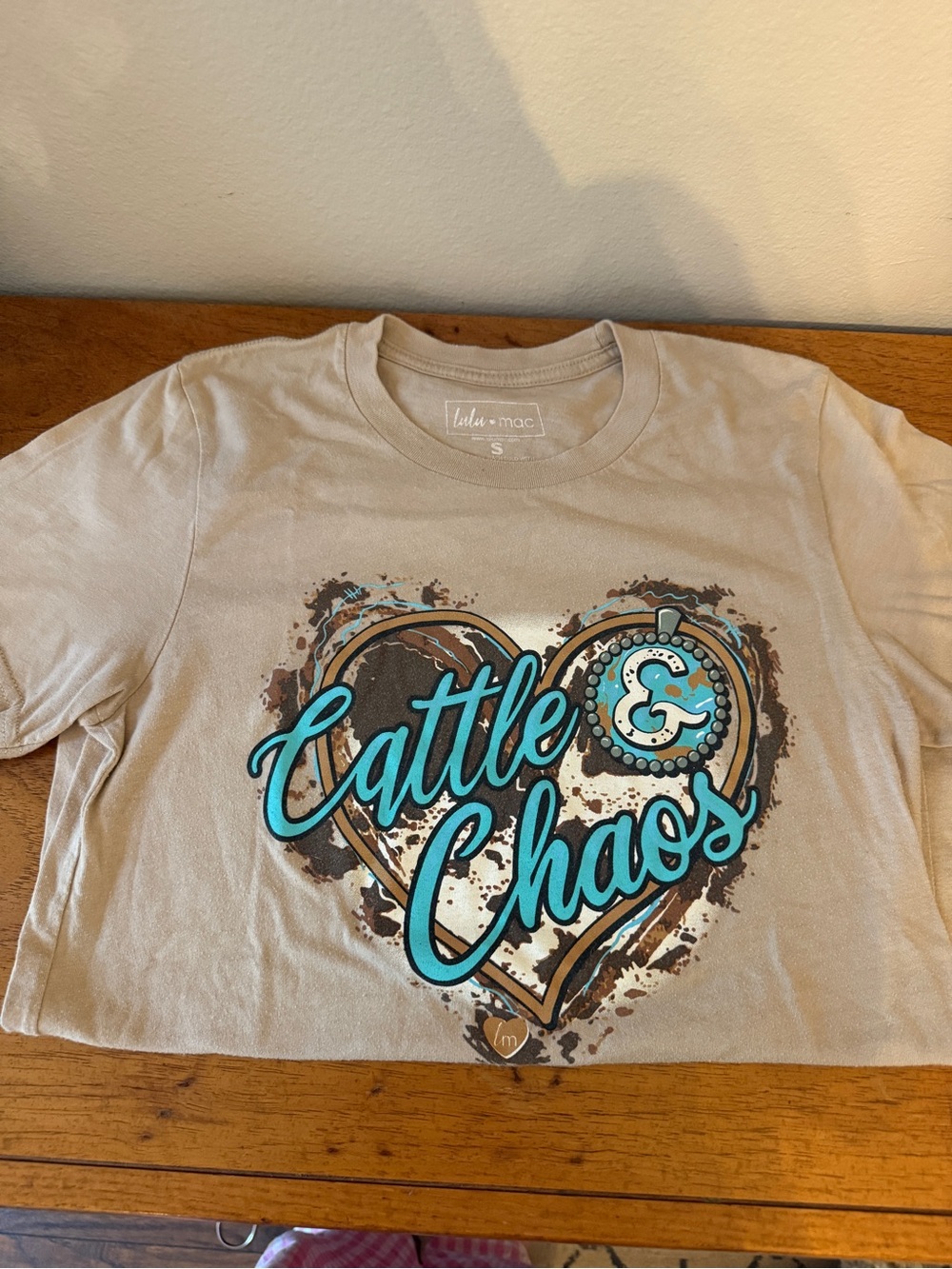 Cattle & Chaos Graphic Tee - Taupe with Turquoise Script